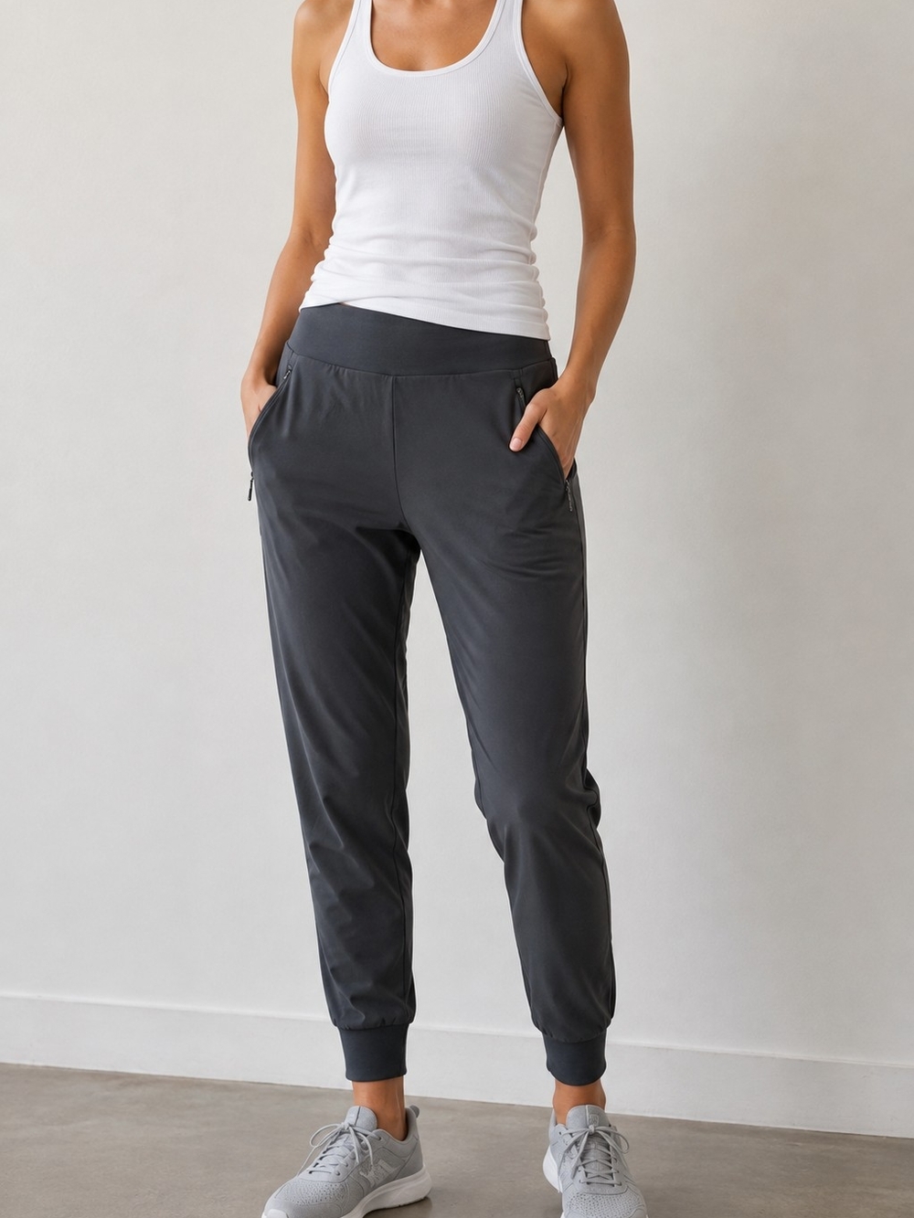 Athleta Women’s Size 12 Gray Jogger Pants Elastic Waist Zip Pockets Stretch